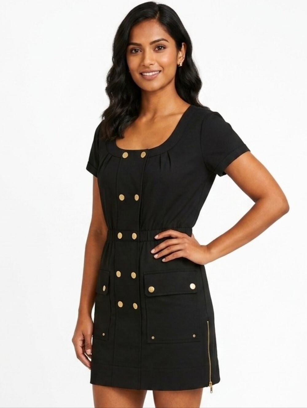 Pheobe Couture Black Dress With Gold Buttons